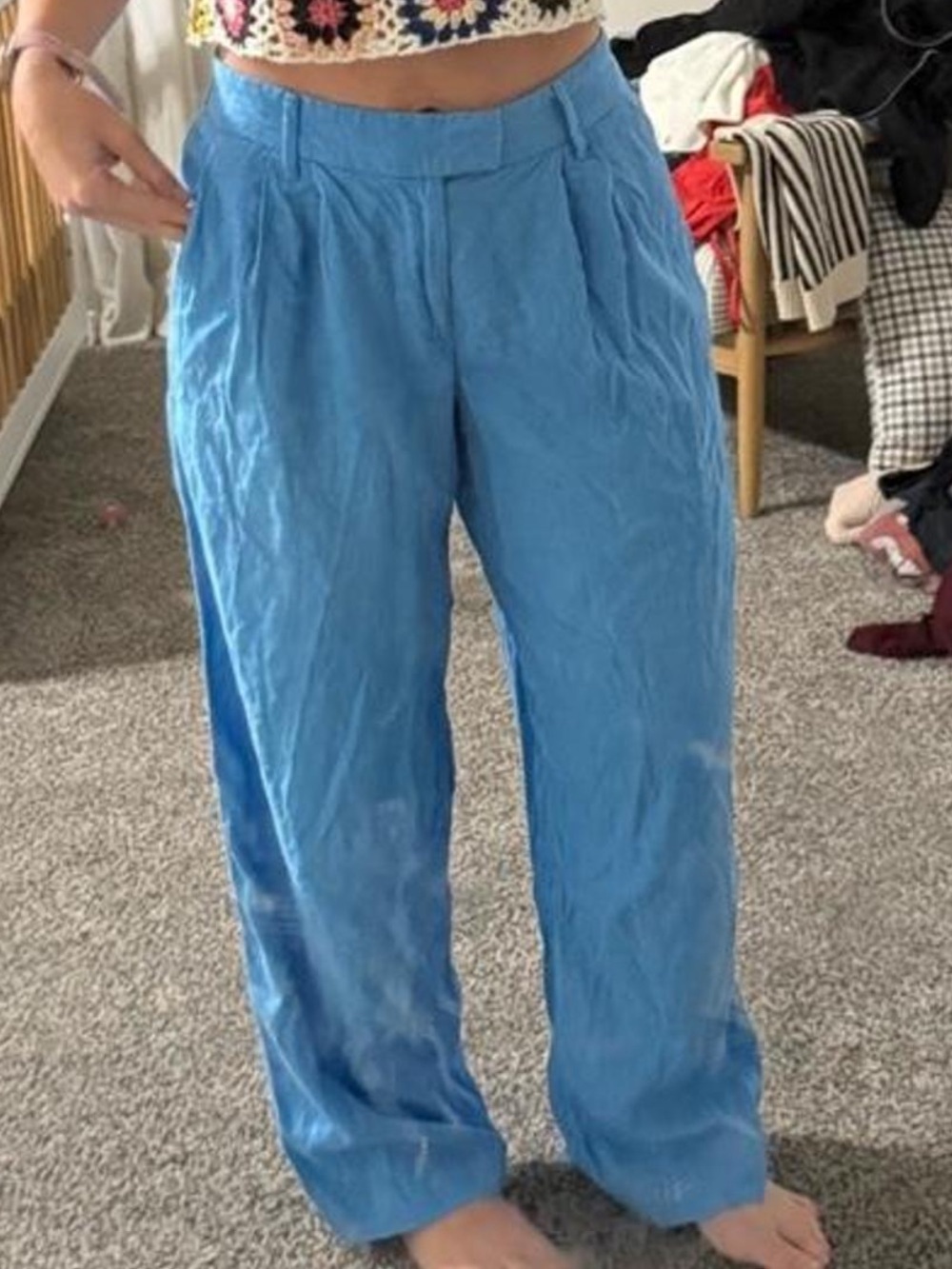 Light Blue linen Pleated Casual Trousers